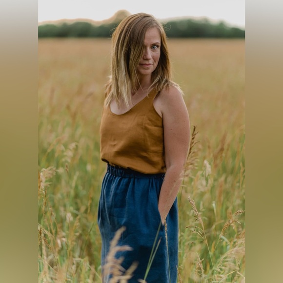 100% Linen Mustard Tank sz M - Picture 2 of 4